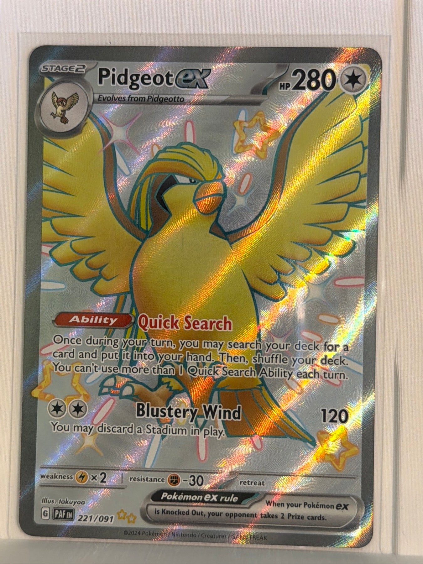 Pidgeot ex Shiny Ultra Rare SV: Paldean Fates 221/091 NM